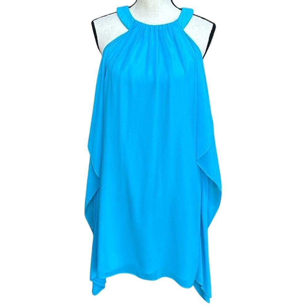 Badgley Mischka for Cache Size 4 Blue Evening Gown Halter Formal Prom Dress